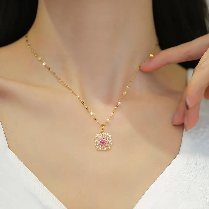 Pink Radiance Square Jewelry Set – Gold Plated Elegance