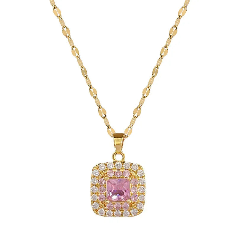 Pink Radiance Square Jewelry Set – Gold Plated Elegance