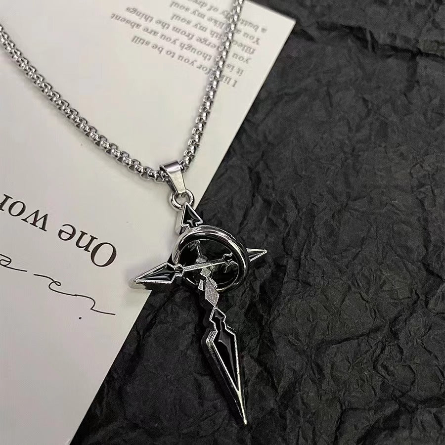 Titanium Steel Cross & Circle Pendant Necklace
