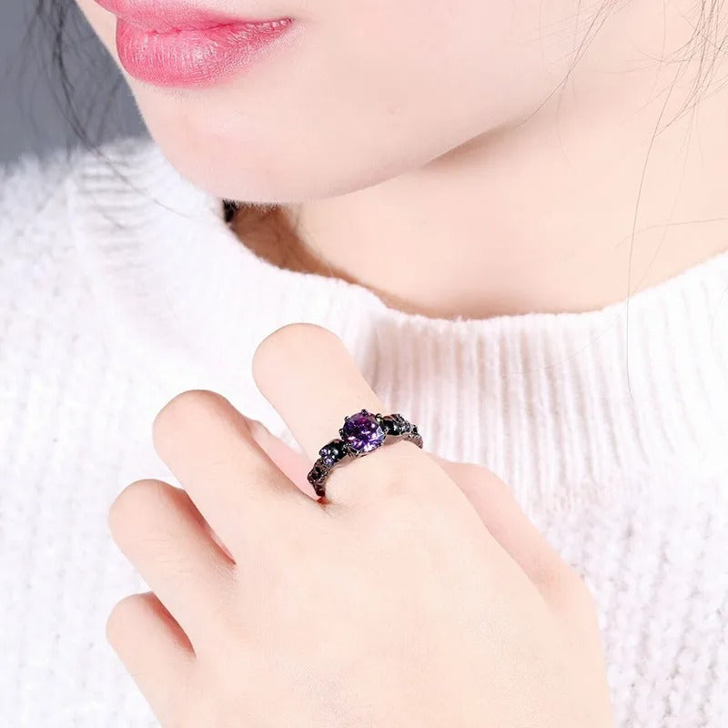 Punk skull copper ring – zircon inlay gothic glam