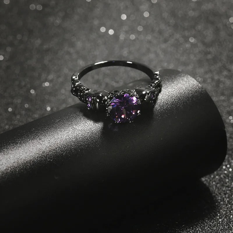 Punk skull copper ring – zircon inlay gothic glam