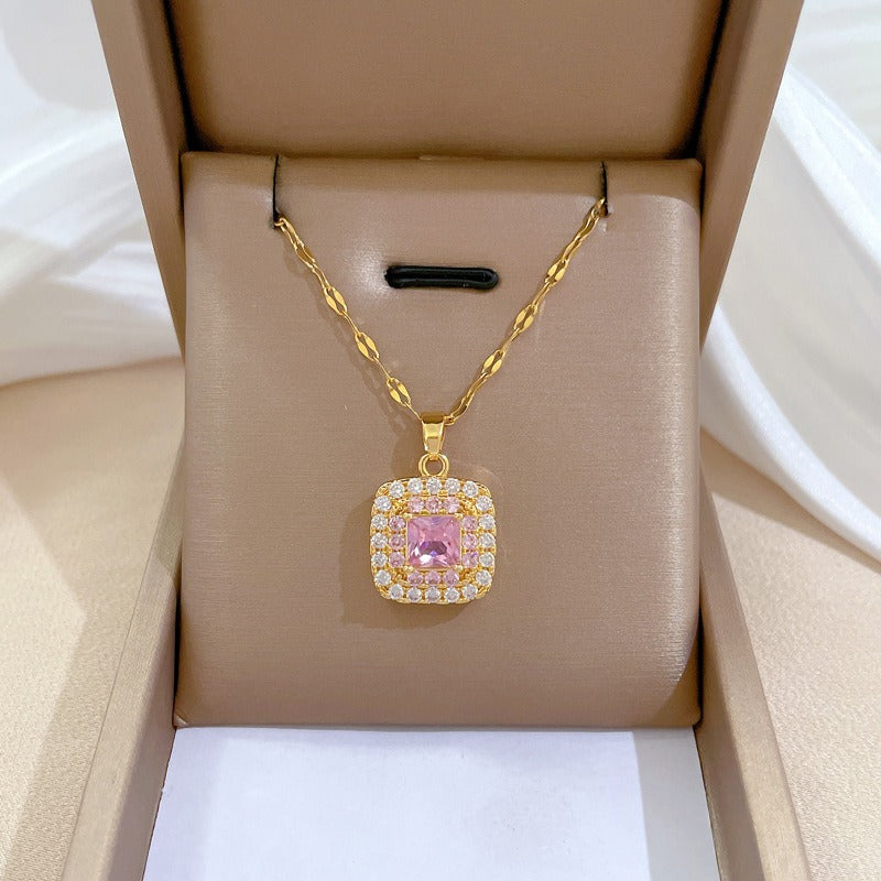 Pink Radiance Square Jewelry Set – Gold Plated Elegance