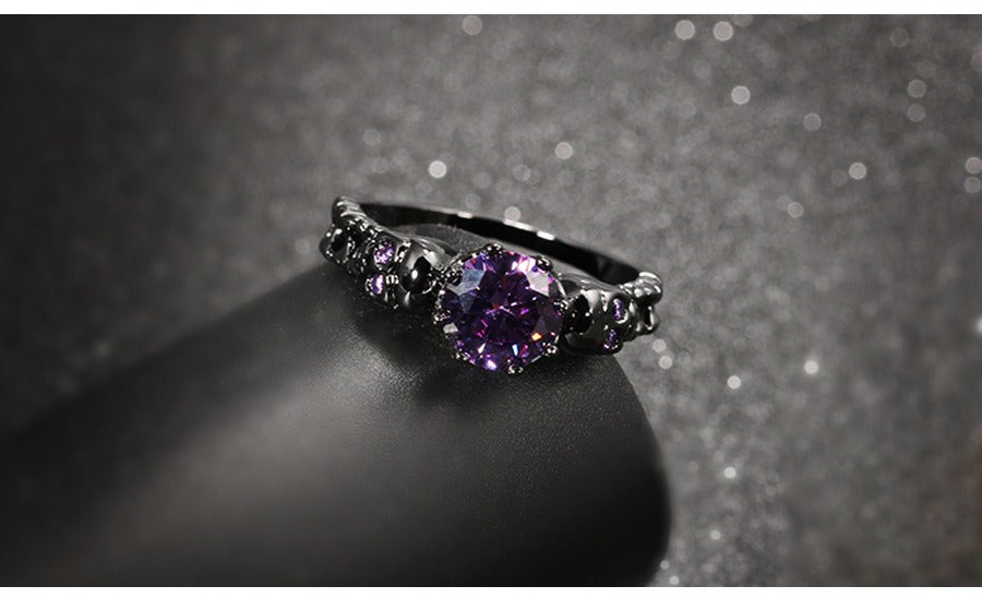 Punk skull copper ring – zircon inlay gothic glam