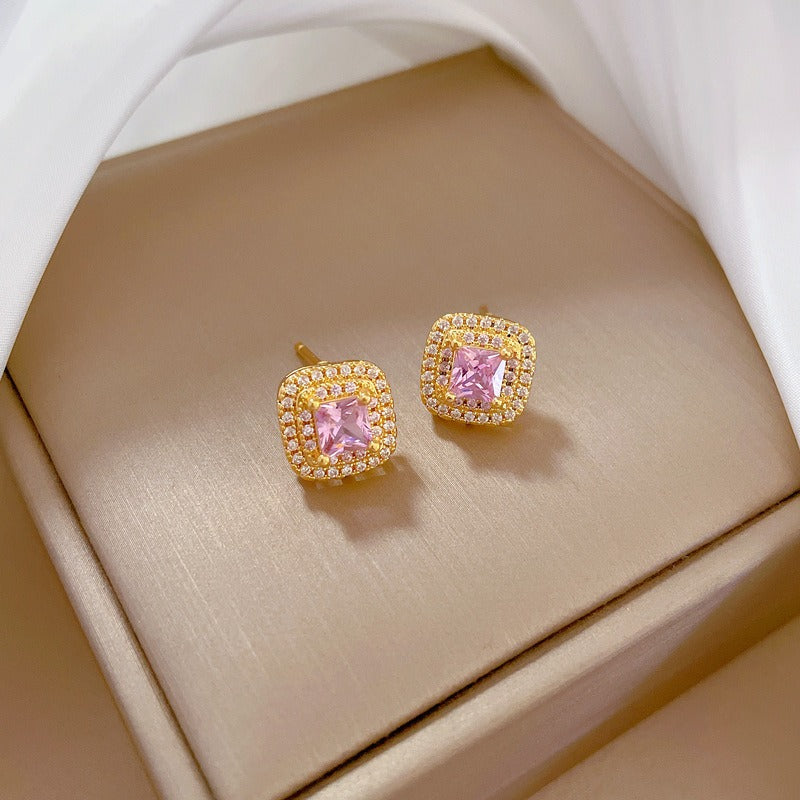 Pink Radiance Square Jewelry Set – Gold Plated Elegance
