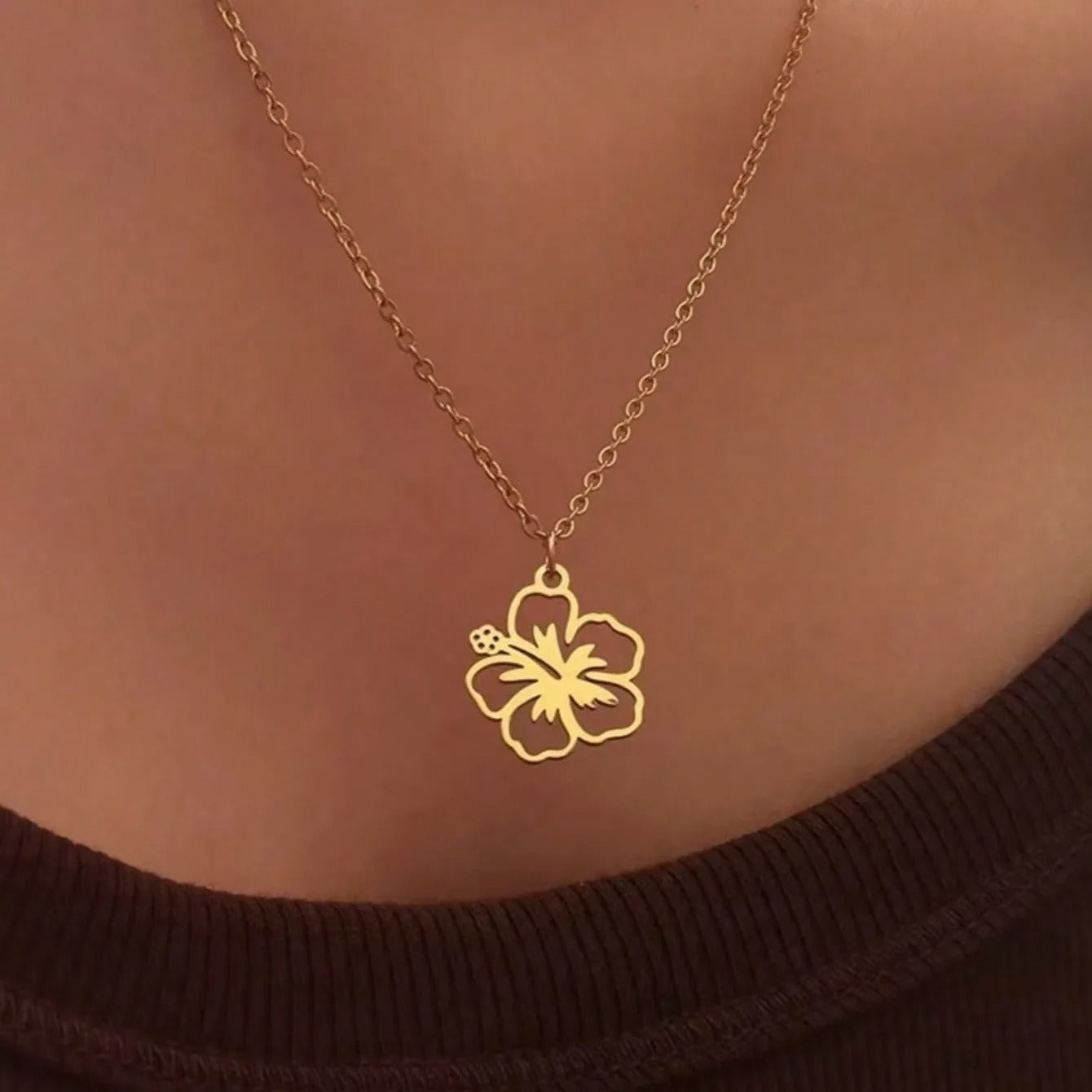 Ion Plated Real Gold Flower Necklace