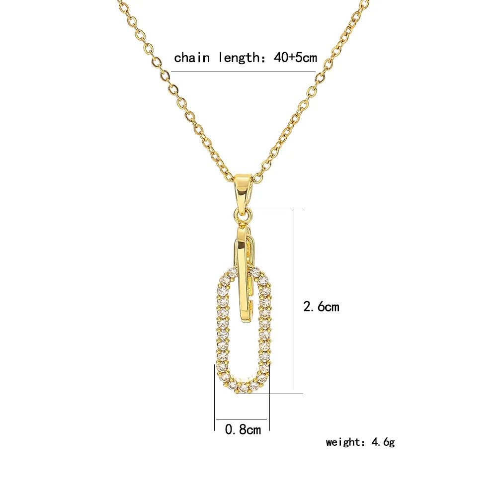 Elegant Paper Clip Pendant Necklace – 18K Gold Plated