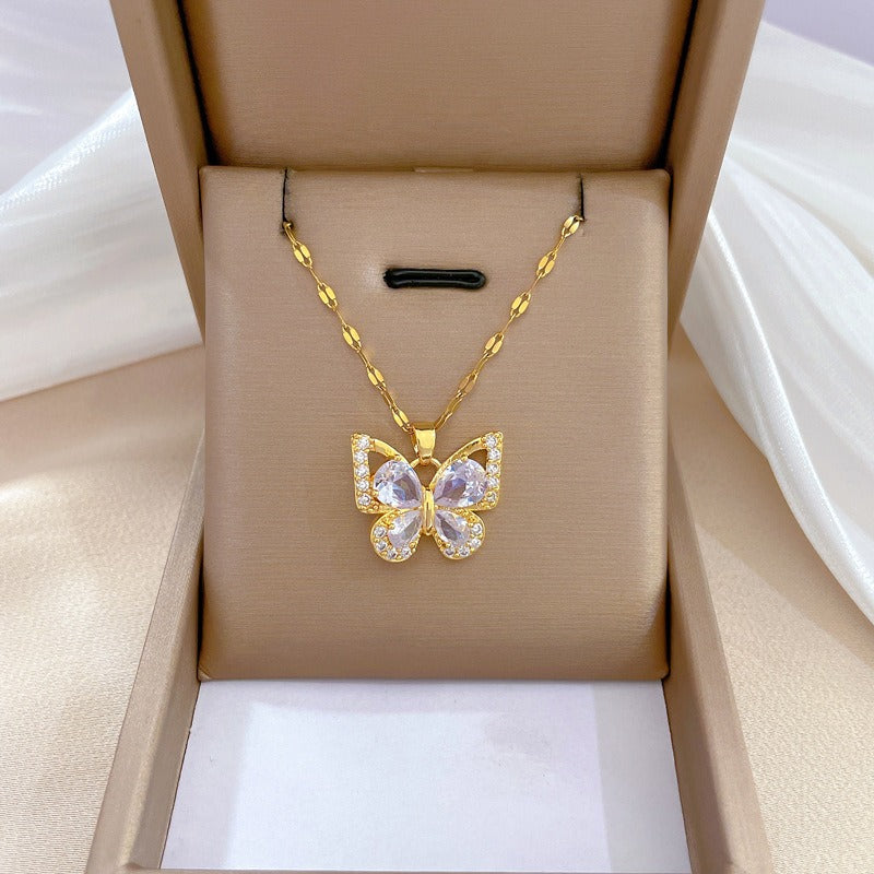 18K Gold Plated Butterfly Jewelry Set – Handmade Zircon Necklace & Earrings